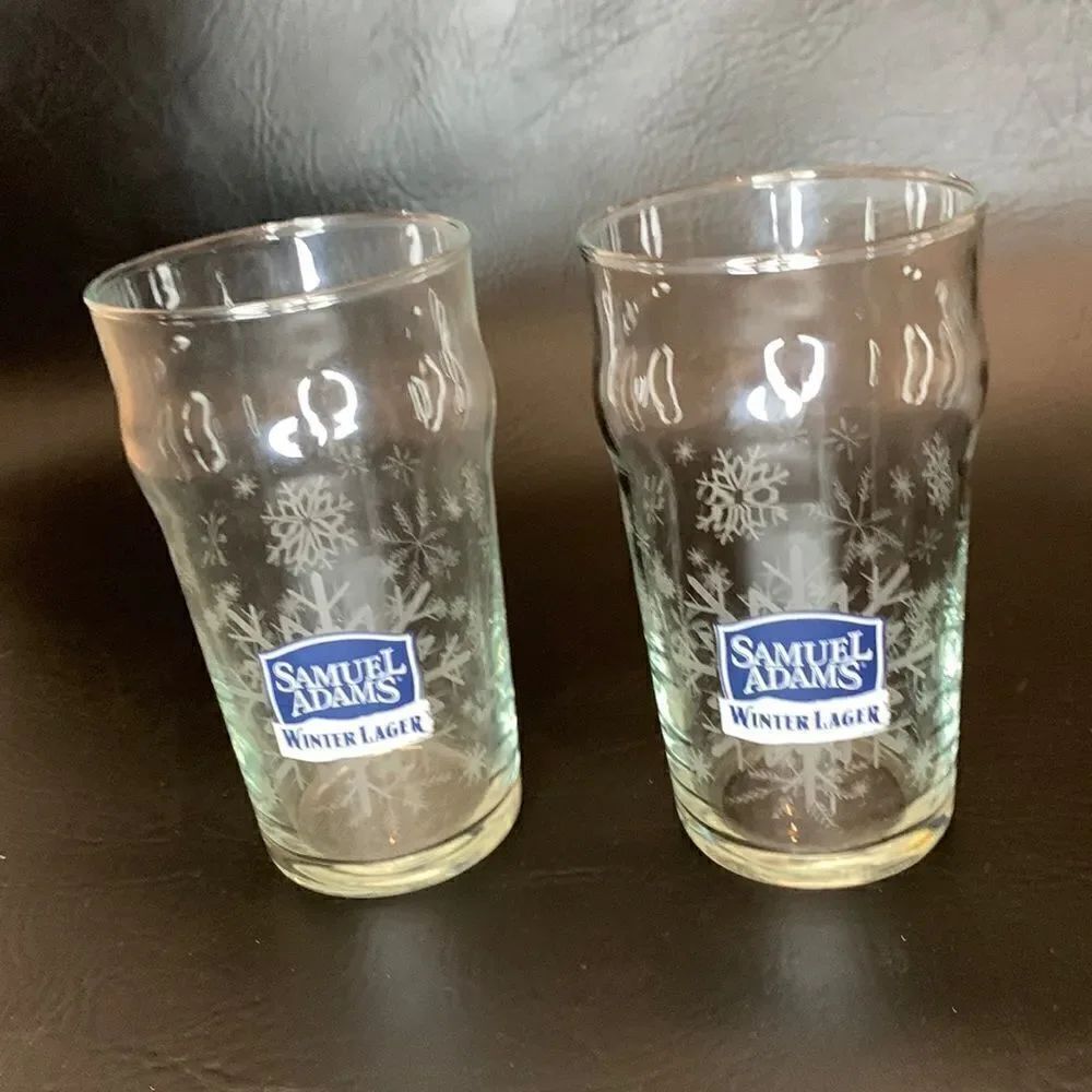 COPY - Samuel Adams Winter Lager Pilsner Blue White Etched Snowflakes 16 Oz 2 I…